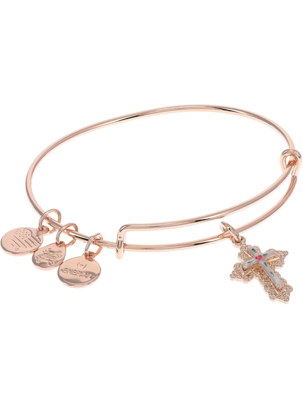 Alex & Ani Rose Gold Cross Charm Expandable Bangle Bracelet